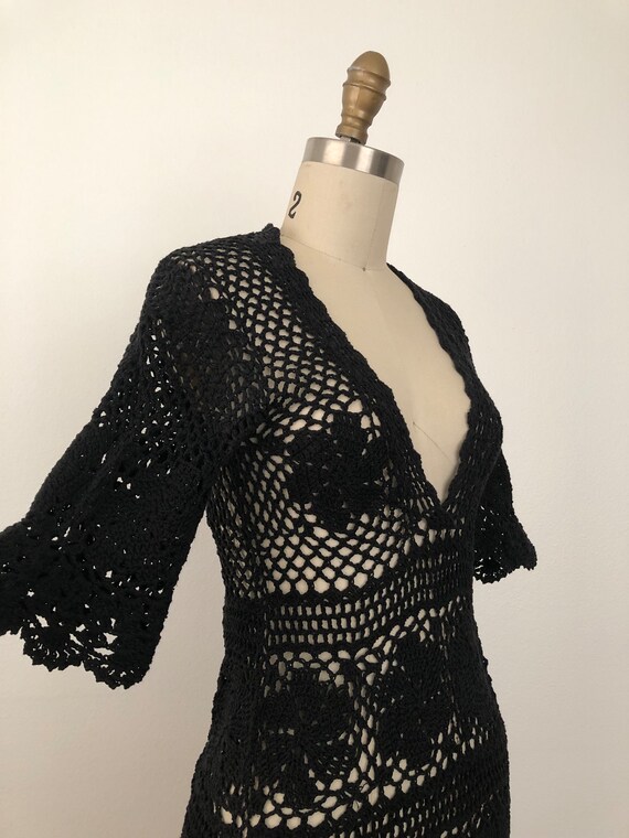 90s Black Crochet Mini-Dress - image 6