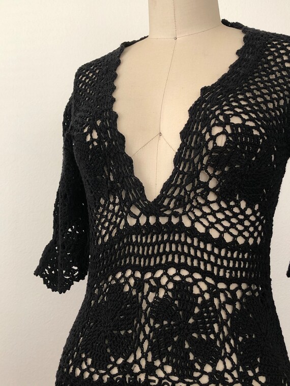 90s Black Crochet Mini-Dress - image 2