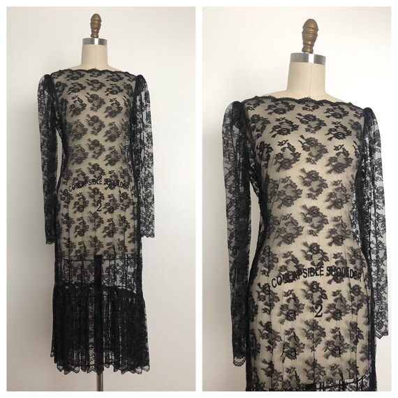1930s Andalucia Lace Dress | Antique Black Lace Dr