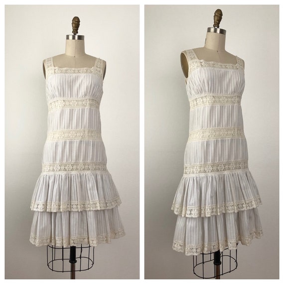 1970s Arezzo White Dress | Vintage Ruffled Summer