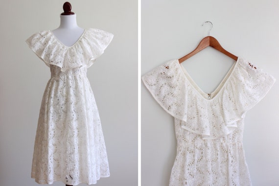Vintage White Butterfly Eyelet Dress