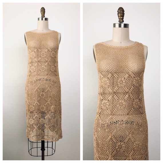 1970s Café con Leche Crochet Dress