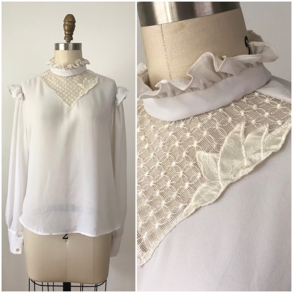 1970s Bianca High Collar Blouse | Vintage White B… - image 1