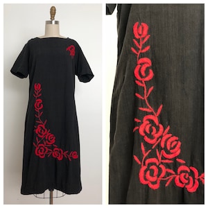1970s Frida Black Embroidery Dress
