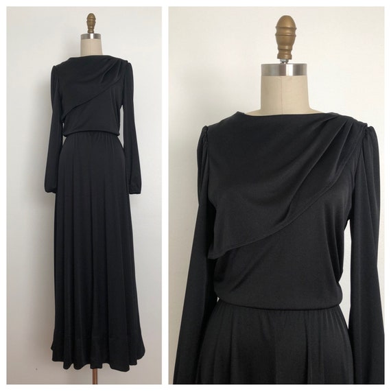 1970s Black Long Evening Dress