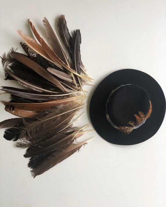 1970s Yuma Feather Wool Hat | Vintage Black Hat