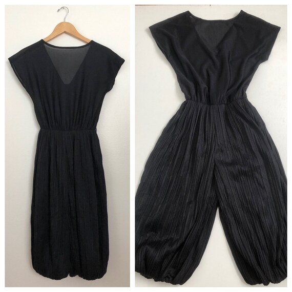 1970s Black Pleated Culotte | Vintage Disco Jumpsu