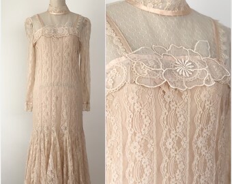 70s Norman Berg Lace Dress