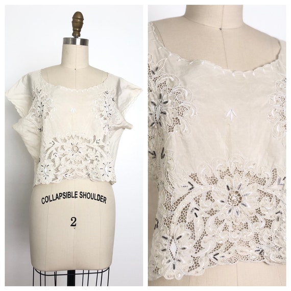 Vintage Trinidad Embroidery Top | Handmade Beaded