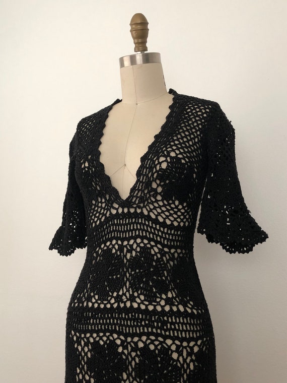 90s Black Crochet Mini-Dress - image 10