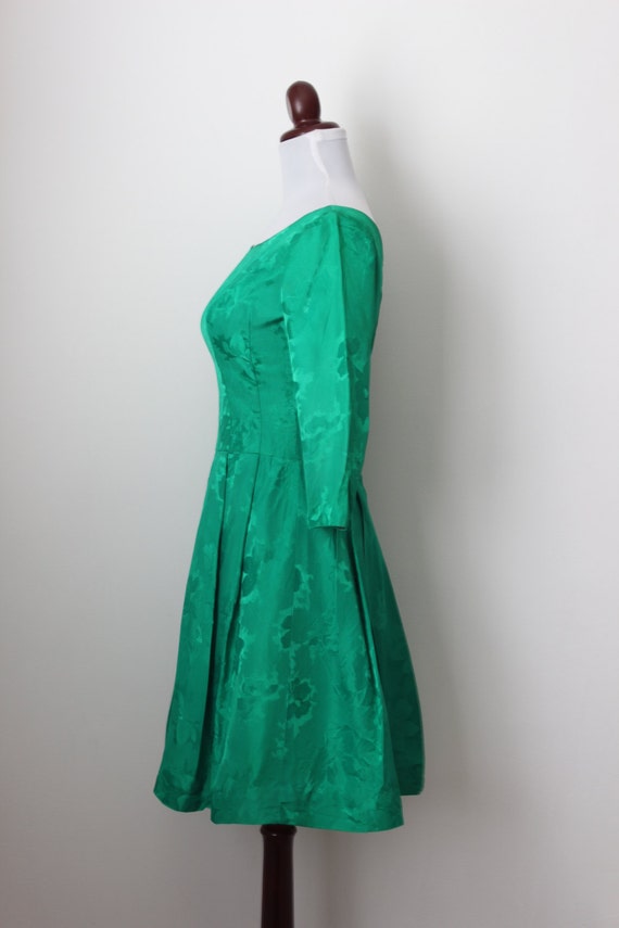 1950s Green Brocade Pocket Front Day Dress