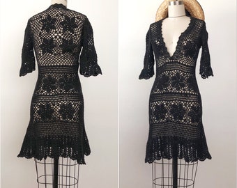 90s Black Crochet Mini-Dress