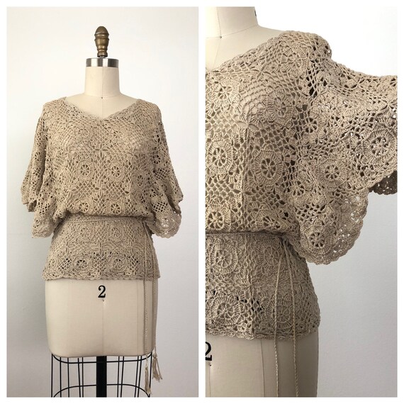1970s Café Fiore Crochet Blouse | Vintage Crochet