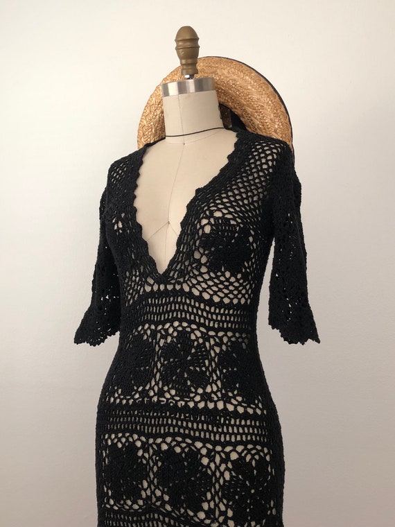 90s Black Crochet Mini-Dress - image 9