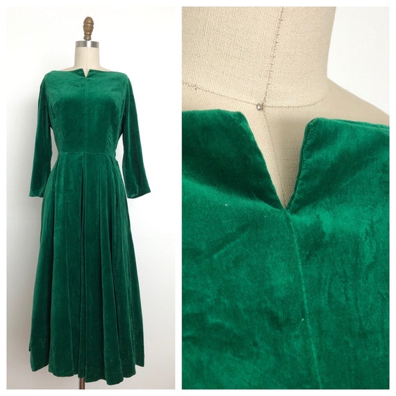 1950s Esmeralda Velvet Dress | Vintage Green Dress - image 1