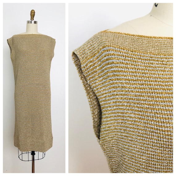 1970s Metallic Goldworm Dress / Vintage Gold Dress