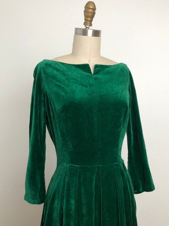 1950s Esmeralda Velvet Dress | Vintage Green Dress - image 2