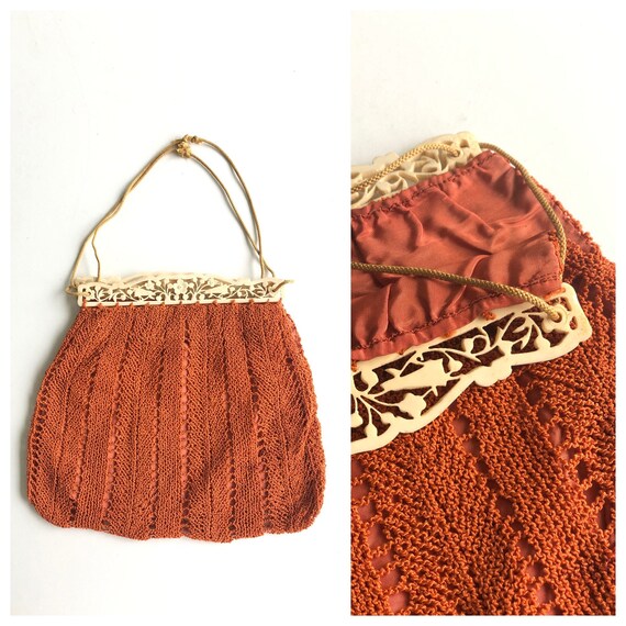 1930s Toasted Orange Crochet Handbag