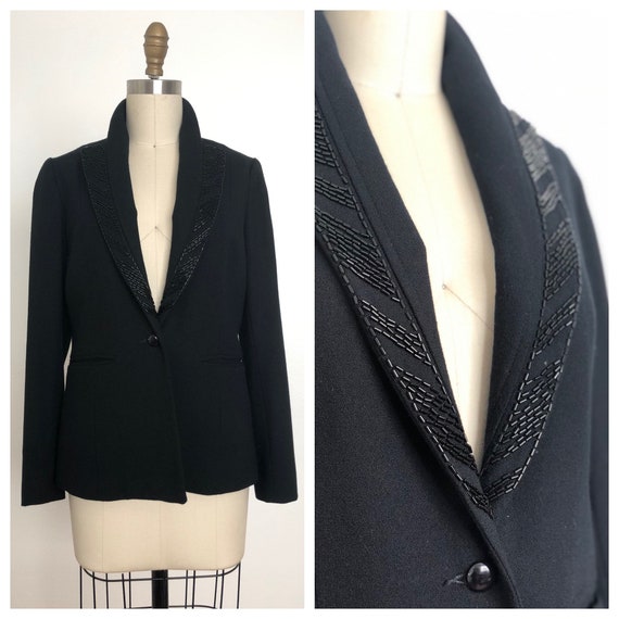Vintage Black Wool Blazer | Beaded Blazer