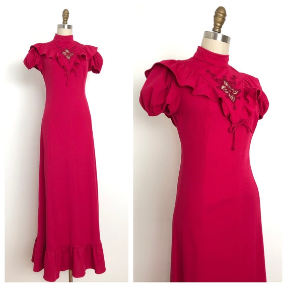 1970s Vonet Fuchsia Maxi Dress