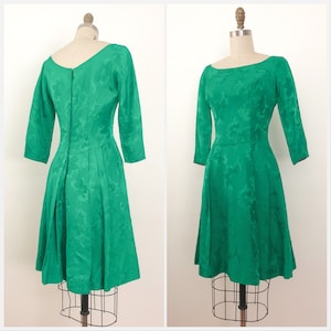 1950s Emerald Green Brocade Cocktail Dress