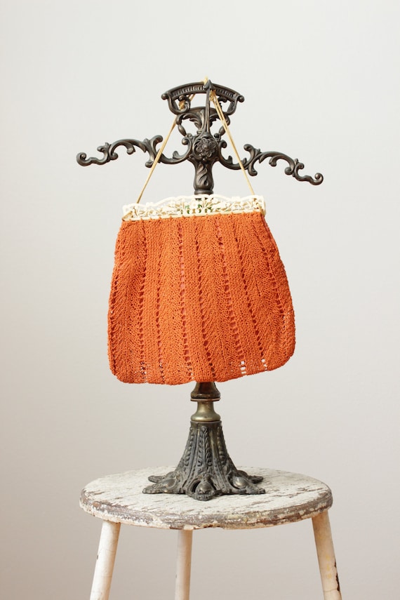 1930s Toasted Orange Crochet Handbag