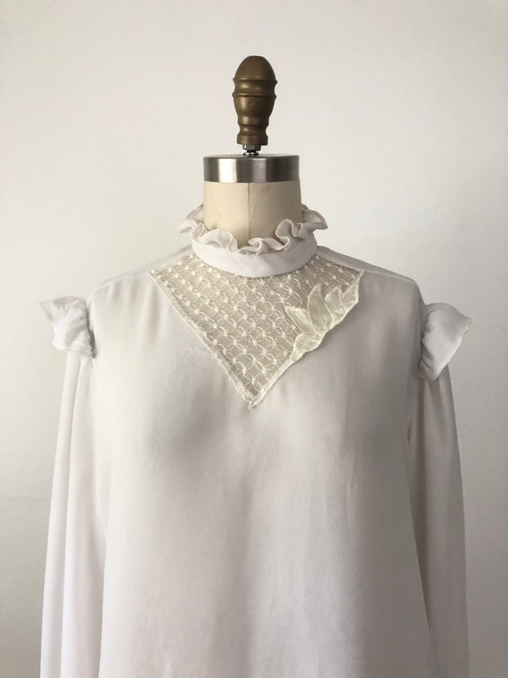 1970s Bianca High Collar Blouse | Vintage White B… - image 8