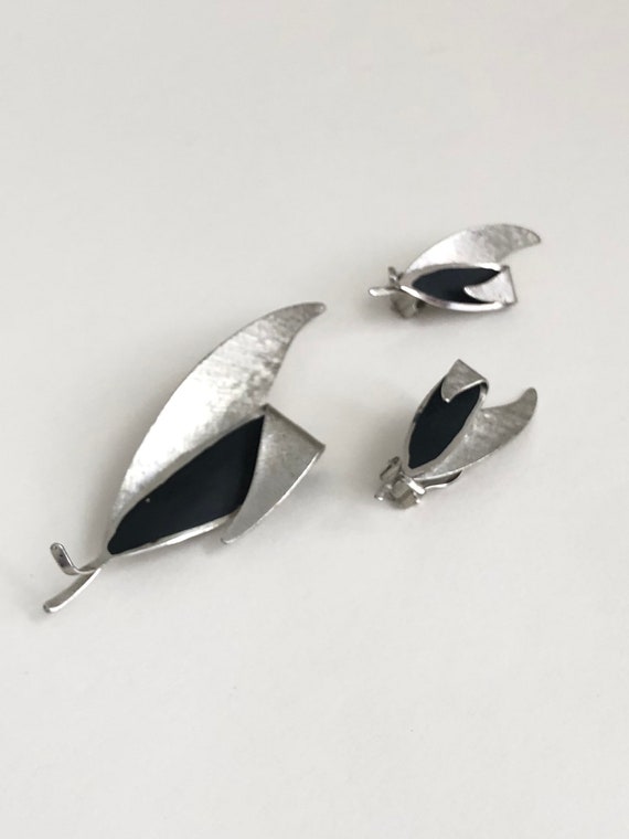 1960s Silver Leaf Jewelry Set | Vintage Earrings … - image 5