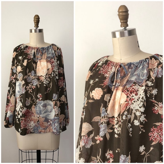 1970s Botanical Potion Blouse | Vintage Floral Blouse