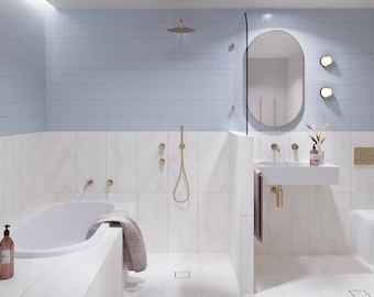 COASTAL BATHROOM DESIGN Ready-To-Go Renovation Pack (Rechteckiges Badezimmer mit Badewanne, Dusche, Waschbecken und Toilette)