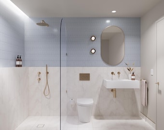 COASTAL BATHROOM DESIGN Ready-To-Go Renovation Pack (Rechteckiges Badezimmer mit Dusche, Toilette und Waschbecken)