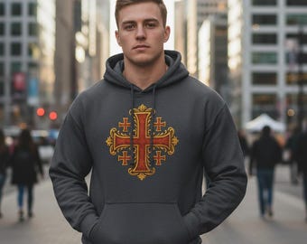 Deus Vult Hoodie: Jerusalem Cross, Holy Roman Eagle Design