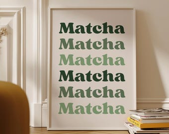 Impresión artística con palabras de matcha, decoración de pared para cocina con té verde, póster imprimible con tipografía de bebida, descarga instantánea