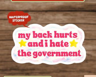 My Back Hurts And I Hate The Government Sticker, Anti Maga Activist, Anti Political Sticker