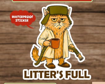 Litter's Full Christmas Sticker, Litters Full Cat Sticker, National Lampoon's Christmas Vacation Shitter's Full, Funny Christmas Cat Sticker