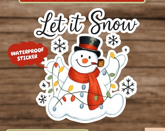 Let It Snow Sticker, Cute Snowman Christmas Sticker, Winter Holiday Vinyl Decal Sticker