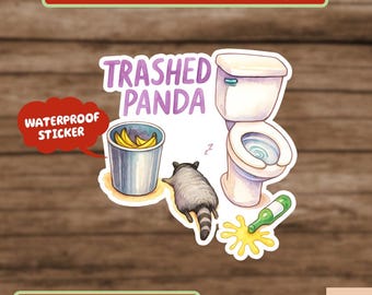 Trashed Panda Funny Drunk Raccoon Sticker, hilarious animal humor gift, vintage raccoon Sticker, Funny Sticker