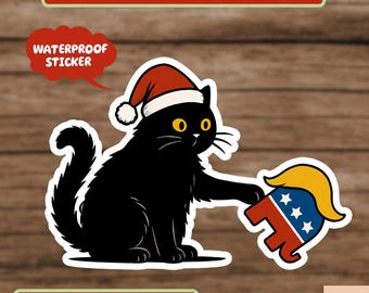 Pegatina navideña de gato anti-Trump, pegatina de gato sarcástico, sutil anti-MAGA, regalo anti-MAGA, pegatina decorativa navideña con humor político