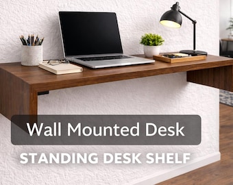 Wall Mounted Standing Desk | Floating Laptop Shelf | Wood Desk 42x10"