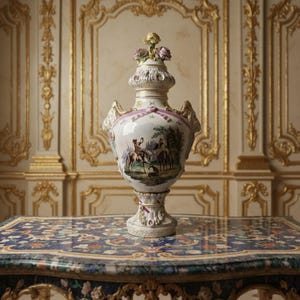 Large Antique Pots Chapel Dresden Floral Encrusted Potpourri Urn With Ram Handles