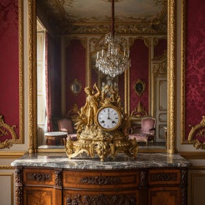 Philippe H. Mourey Goldvergoldete Messinguhr mit figürlichem französischem Blumendesign