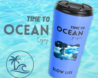 Taza de viaje con diseño de pingüino, vaso con diseño oceánico, regalo ideal para amantes de los animales, regalo de agradecimiento, vajilla con temática costera, idea de regalo unisex.