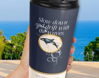 Orca Travel Mug, Ocean Tumbler Gift for Ocean Lovers, Marine Life Coffee Mug, Orca Drinkware, Coastal Travel Cup, Sea Inspired Gift
