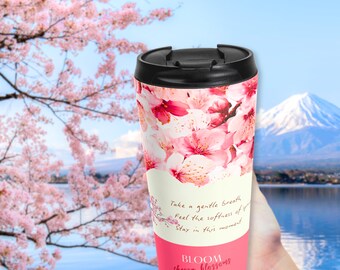 Taza de viaje Sakura, vaso con diseño de flor de cerezo, taza floral de acero inoxidable, regalo japonés para ella, vajilla con diseño de flores rosas, taza de café estética