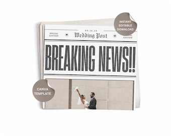 Chic Wedding Announcement Newspaper [Editable Canva Template]