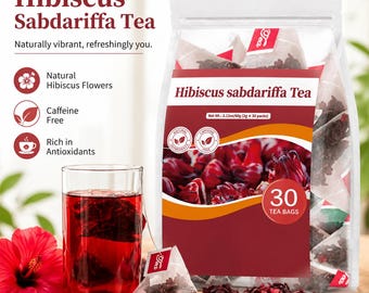 Hibiskus-Sabdariffa-Teebeutel – Koffeinfreier Kräuteraufguss (30 Stück)