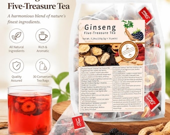 Ginseng Five Treasure Tea – gojibes, rode dadelmix | 30 theezakjes