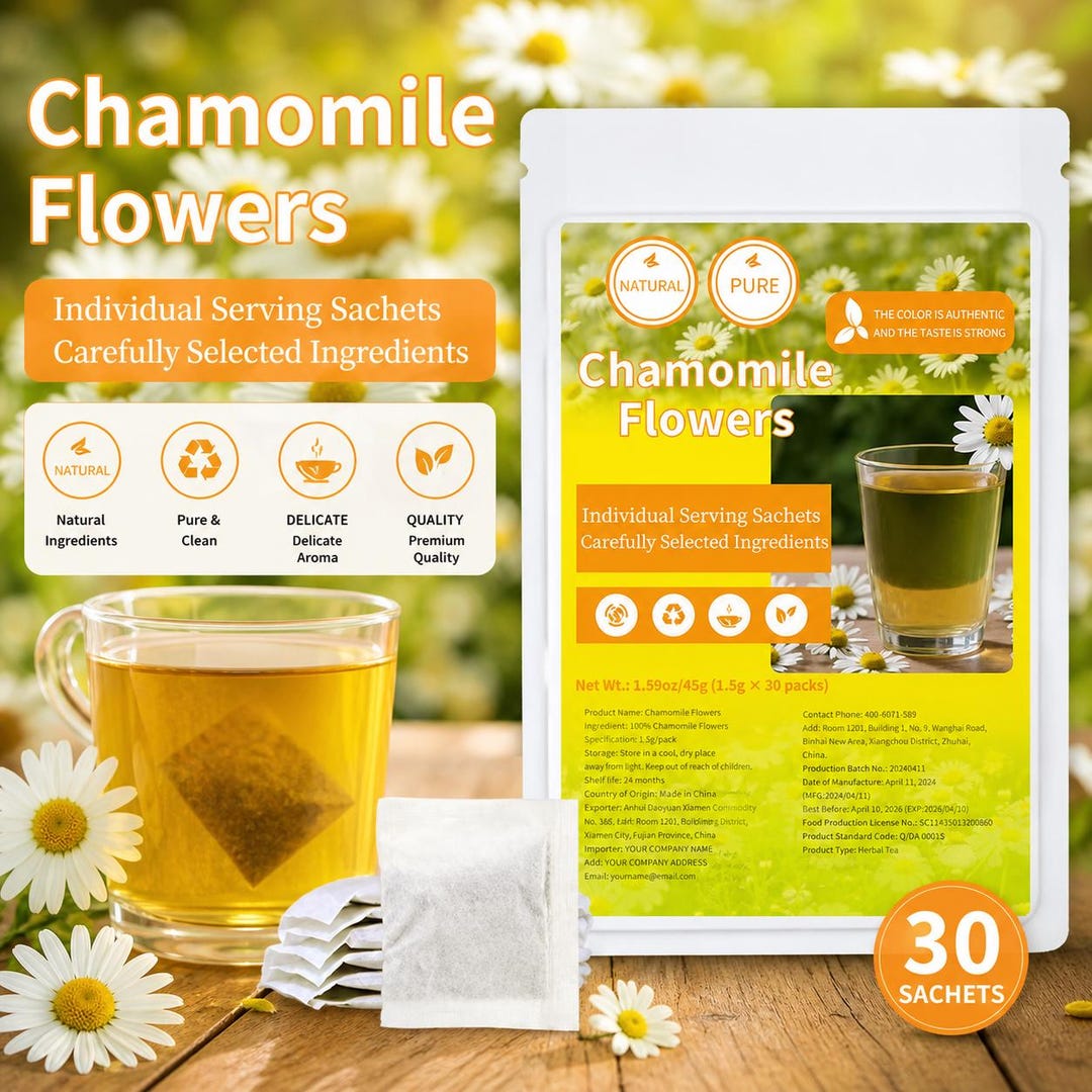 Chamomile Flower Tea Bags, Natural Herbal Tea, 30 Sachets, Relaxing ...
