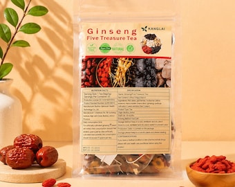 Tè ai cinque tesori del ginseng – Miscela di bacche di goji e datteri rossi / 30 bustine di tè