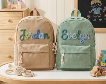 Personalized Toddler Corduroy Backpack with Name, Custom Preschool Book Bag, School Bag for Boys or Girls, Back to School Gift